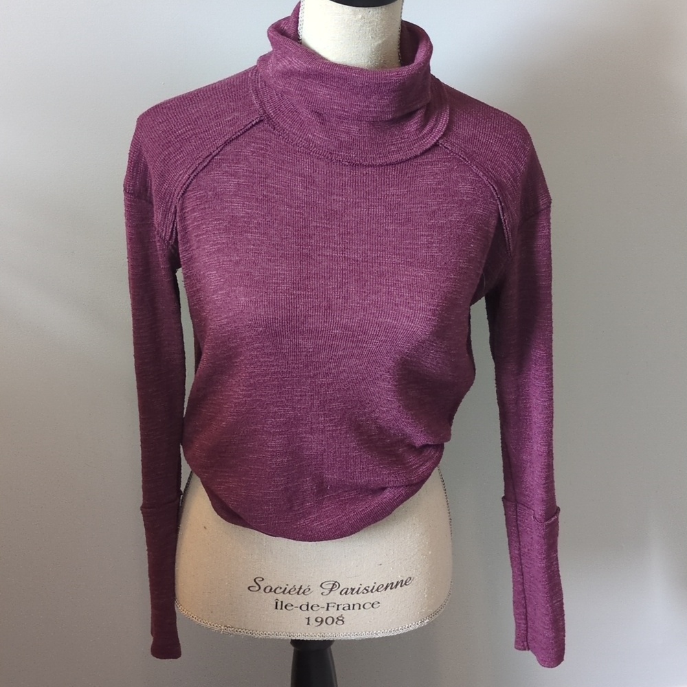 Free People We The Free Tara Purple Split Back Turtleneck Sweater XS